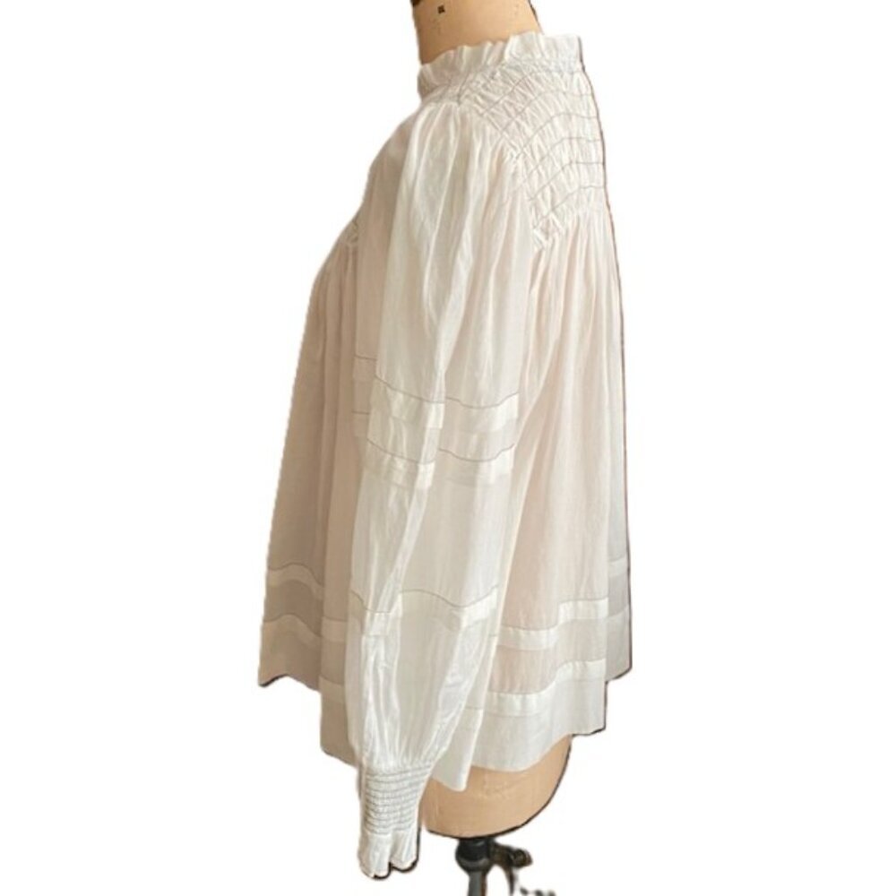 Anthropologie Long-Sleeve Airy frilly Babydoll Peasant Pirate Tunic Blouse top - Picture 7 of 16